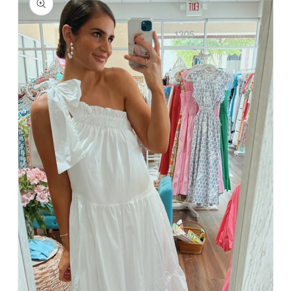 One shoulder white bow maxi dress small Mable bridal shower wedding rehearsal